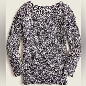 J. Crew Relaxed Wide Neck Knit Sweater Navy and White Size Small